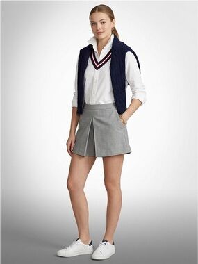 Grey Highrise Plaid Preppy Foldover Shorts Size Extra Small